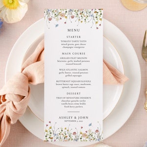 Wildflower Wedding Menu Template, Boho Wedding Reception Menu, Printable Wedding Menu Card, Editable Wedding Menu, Floral Dinner Menu