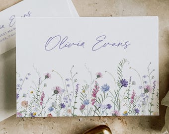 Purple Wildflower Custom Stationery Set, Personalized Notecards, Personal Stationery, Custom Floral Note Cards, Personalized Flower Notes