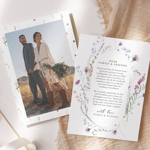 Wildflower Wedding Photo Thank You Template, Watercolor Floral Thank You Card, Boho Wedding Photo Thank You Note, Thank You Letter, LWP09