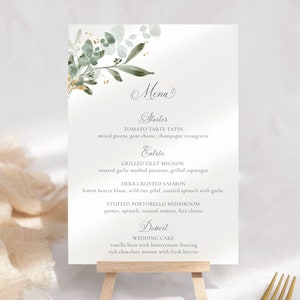 Eucalyptus Wedding Menu Template, Editable Wedding Menu, Wedding Dinner Menu, Watercolor Greenery Reception Menu, Floral Dinner Menu, 5x7&quot;