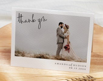 Wedding Thank You Card Template, Minimalist Wedding Thank You Card, Folded Thank You Notecard, Photo Thank You Note, Instant Download, LWP06