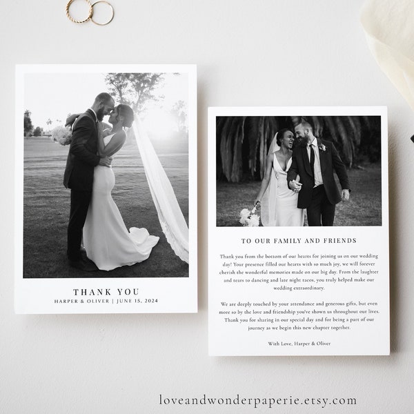 Classic Wedding Thank You Template with Photo, Modern Wedding Thank You Card, Minimalist Wedding Photo Thank You Note, Thank You Letter