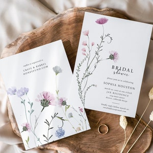 Wildflower Bridal Shower Invitation Template, Wild Flower Wedding Shower Printable, Watercolor Flower Bridal Shower Invite, Pink Florals
