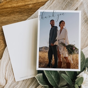Modern Wedding Thank You Card Template, Minimalist Wedding Photo Thank You Card, Personalized Wedding Thank You, Editable, Instant Download
