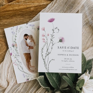 Wildflower Save the Date Template, Save Our Date Printable, Boho Flower Wedding Save the Date, Floral Save the Date Digital Download, LWP09