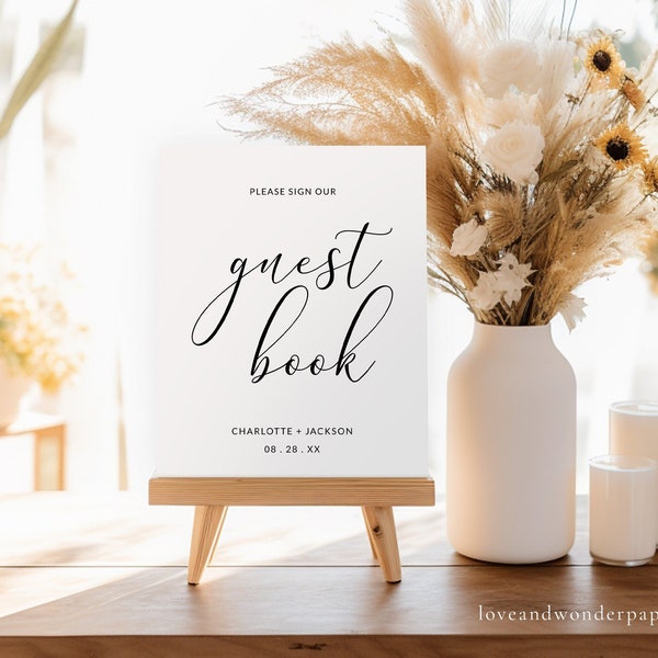 Wedding Guestbook Sign Template, Minimalist Guest Book Sign, Modern Calligraphy Tabletop Wedding Sign, Wedding Reception Sign, LWP07