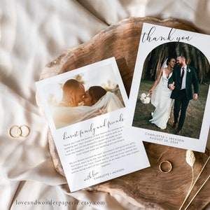 Wedding Thank You Template w/ Photo, Modern Arch Wedding Thank You Card, Minimalist Wedding Photo Thank You Note, Thank You Letter Download