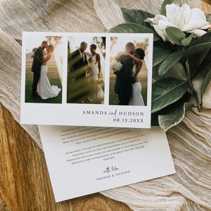Modern Wedding Thank You Template with Photo Collage, Minimalist Wedding Thank You Card, Wedding Photo Thank You Note Template, LWP06