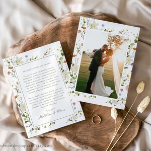 Watercolor Floral Wedding Thank You Card Template, Wildflower Wedding Thank You Note w/ Photo, Wedding Photo Thank You Notecard Printable
