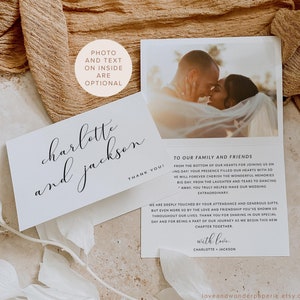 Wedding Thank You Note Template, Folded Wedding Thank You Card with Photo, Minimalist Wedding Thank You Card, Wedding Photo Thank You Note