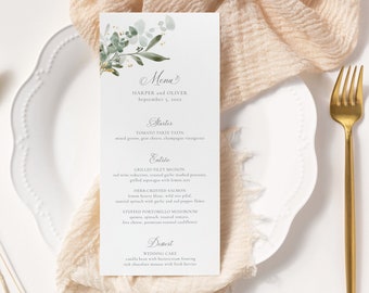 Eucalyptus Wedding Menu Template, Editable Wedding Menu, Wedding Dinner Menu, Watercolor Greenery, Reception Menu, LWP03