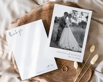 Wedding Photo Thank You Template, Minimalist Wedding Thank You Card, Thank You Note Template, Thank You Card with Photos, Instant Download