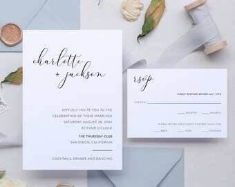 Wedding Invitation Suite with RSVP and Details Card, Modern Calligraphy Invite, Wedding Invitation Template with Photo, QR Code Reply, LWP07