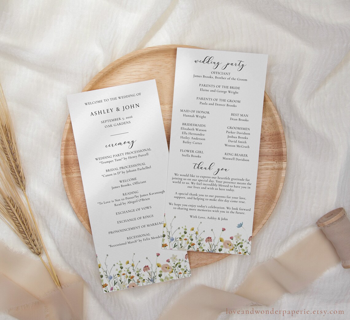 Wildflower Wedding Program Template, Boho Wedding Program, Wedding ...