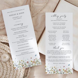 Wildflower Wedding Program Template, Boho Wedding Program, Wedding Ceremony Program Template, Wedding Order of Ceremony Card, 4x9 Program