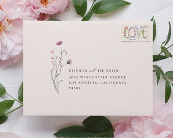 Wedding Envelope Address Template, Printable Envelope Template, Guest Addressing Template, Return Address, Watercolor Wildflower, LWP09