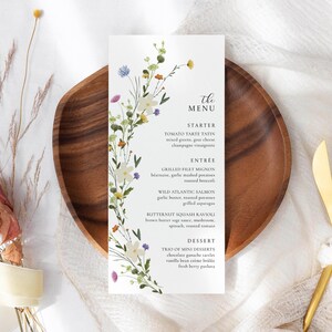 Wildflower Wedding Menu Template, Editable Wedding Menu, Watercolor Flower Dinner Menu, Garden Reception Menu, 4x9 Menu Template, DIY Menu