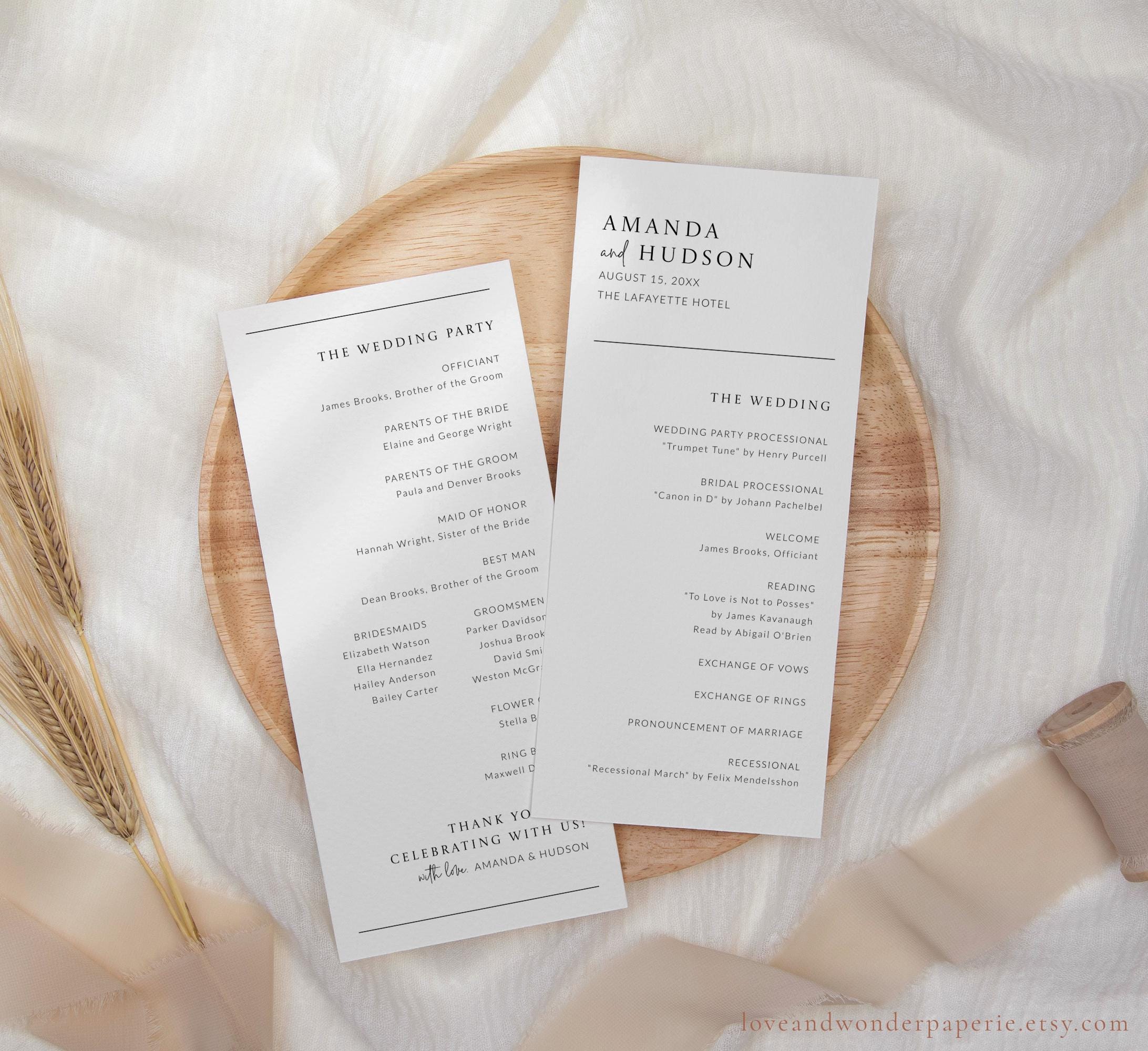 Minimalist Wedding Program Template, Modern Wedding Ceremony Program