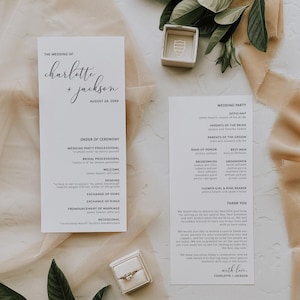 Wedding Ceremony Program Template, Minimalist Wedding Program Card, Order of Service Template, Custom Wedding Program, Instant Download