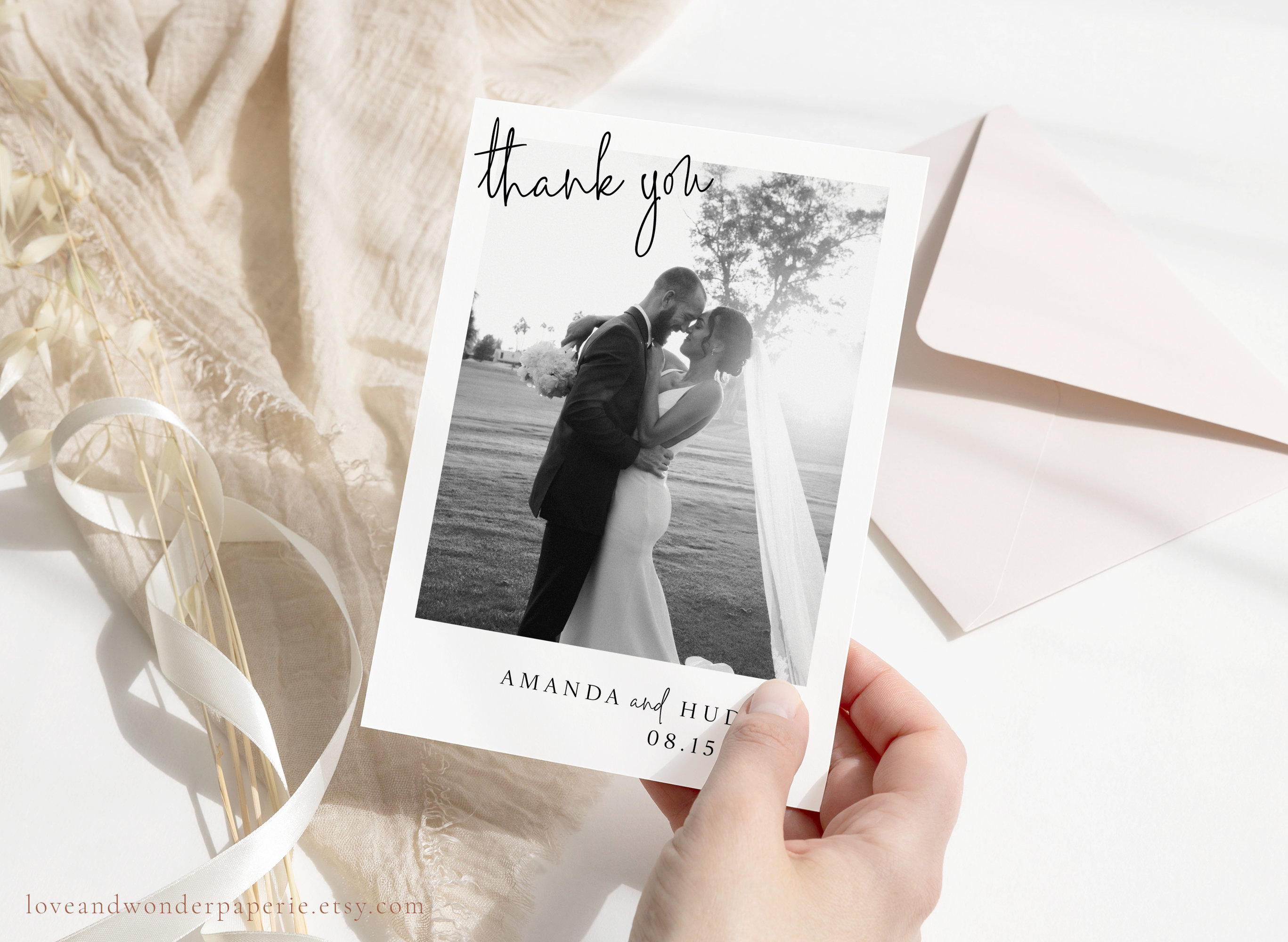 Modern Wedding Thank You Template With Photo, Minimalist Wedding Thank ...