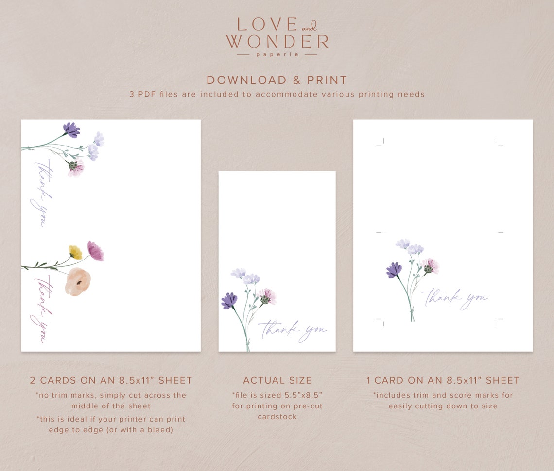 Wildflower Thank You Card Set, Watercolor Flower Thank You Notecard ...
