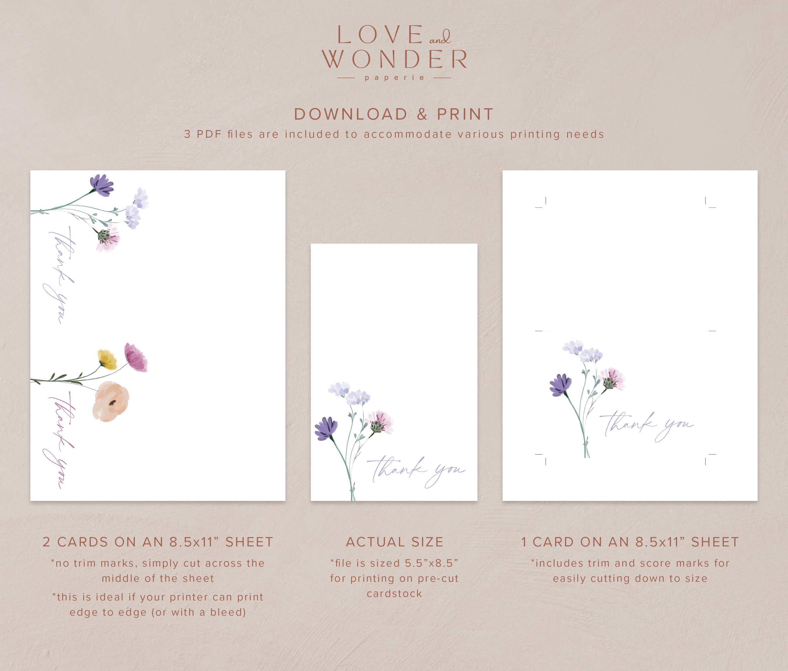 Wildflower Thank You Card Set, Watercolor Flower Thank You Notecard ...