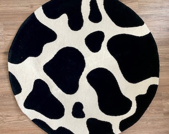 Handmade Cow Print Accent Rug, Acrylic, Tufted Rug, Custom Rugs