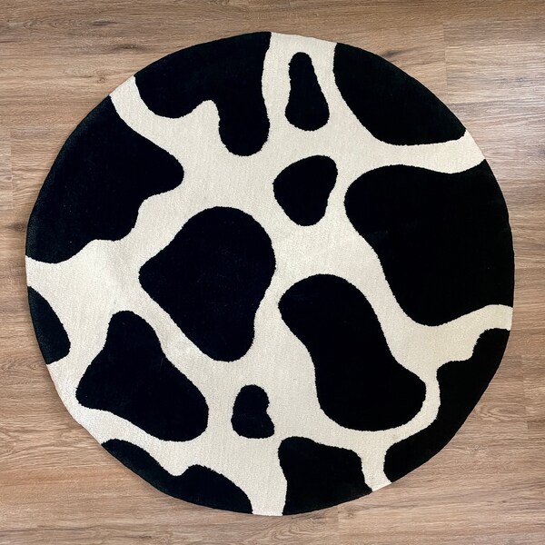 Handmade Cow Print Accent Rug, Acrylic, Tufted Rug, Custom Rugs