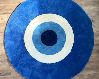 Alfombra decorativa de ojo malvado hecha a mano, acrílica, alfombra con mechones, alfombras personalizadas,