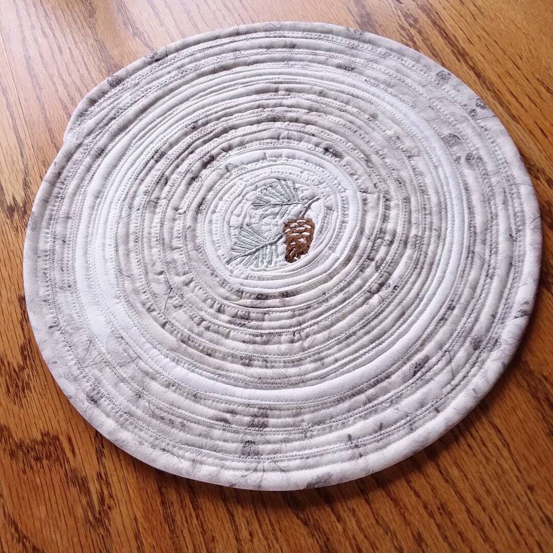 12.5 Round Pinecone on Grey, White Table Mat Etsy