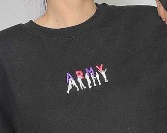 Embroidered Army Sweatshirt, Kpop Unisex Sweatshirt, Kpop Sweatshirt, Kpop Army Sweatshirt, Unisex Heavy Blend Crewneck, Gift for her