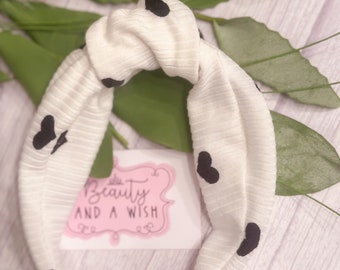 White Black Heart Stretch Knot Headband