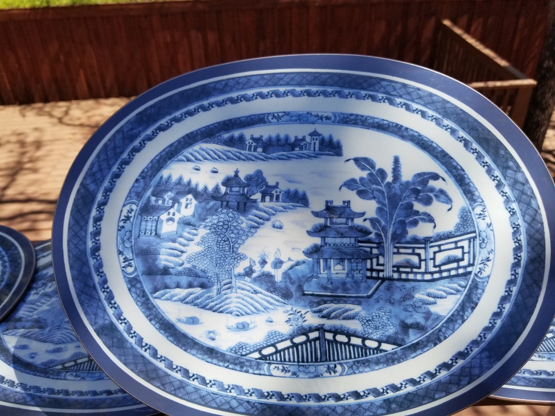 Vtg Set of 4 ACORN Corkboard Placemats Asian Blue Etsy