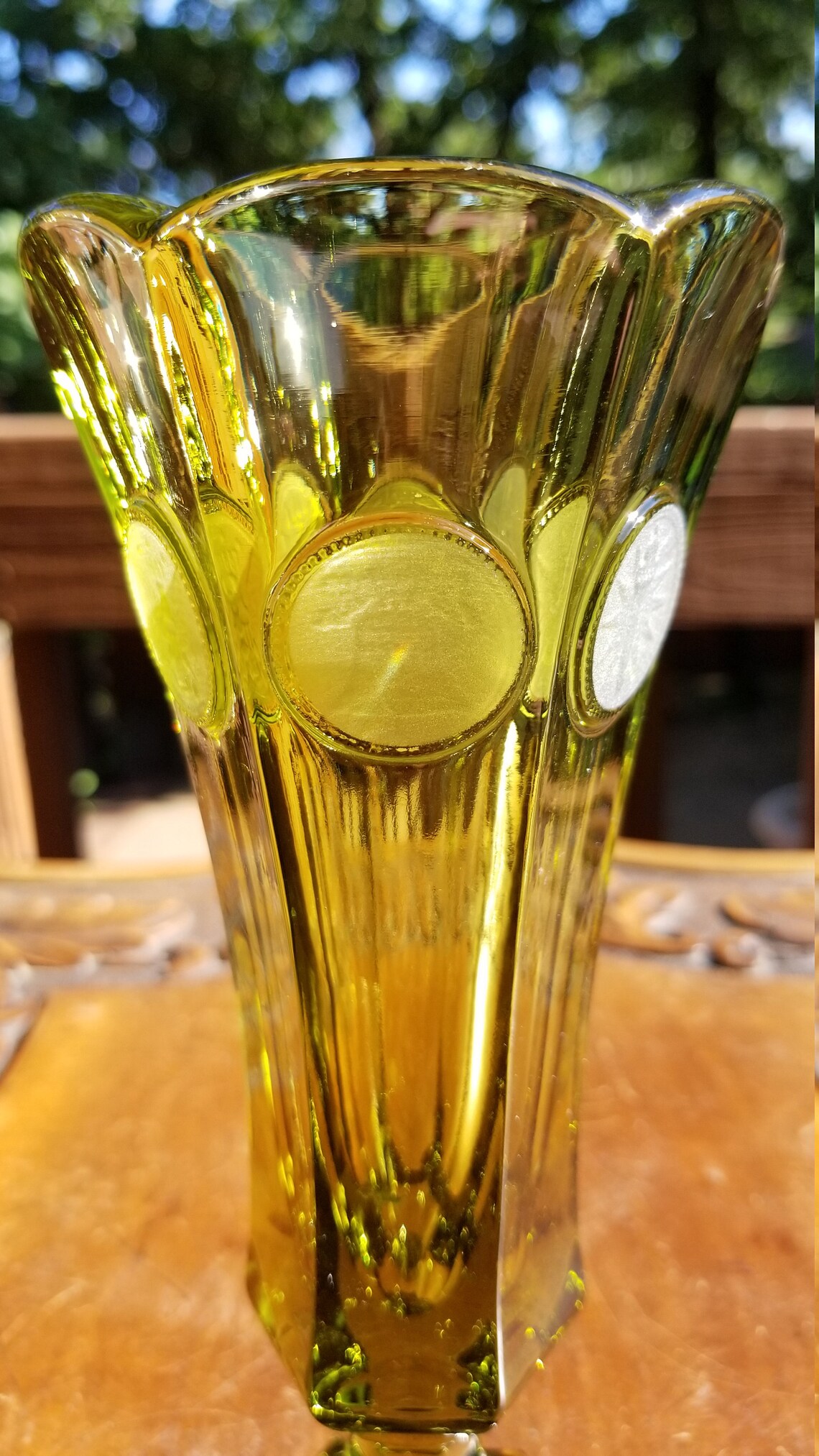 VTG 1970's FOSTORIA Green Coin Glass Footed Vase Etsy