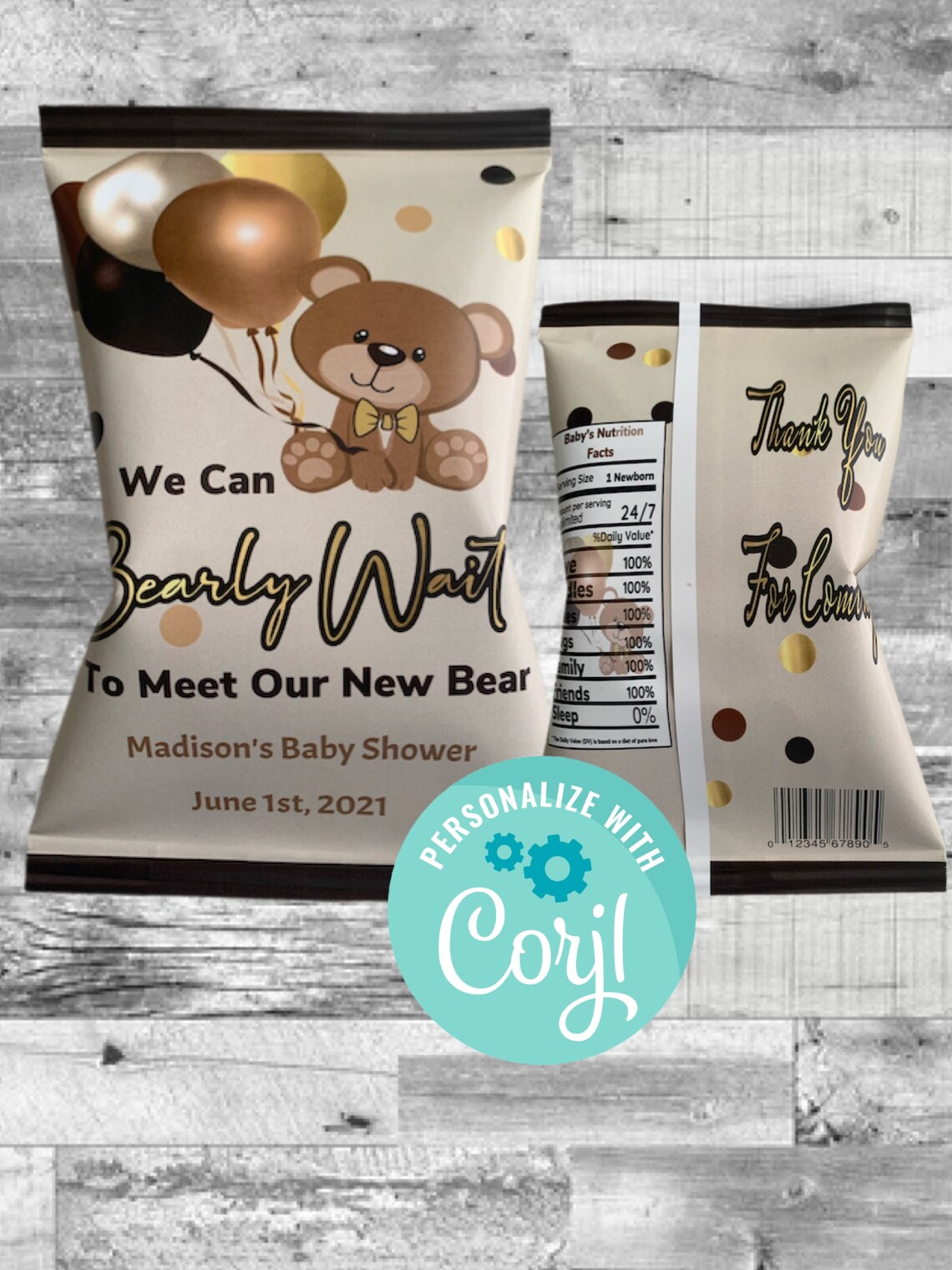 EDITABLE Bear BABY SHOWER Chip Bag Etsy