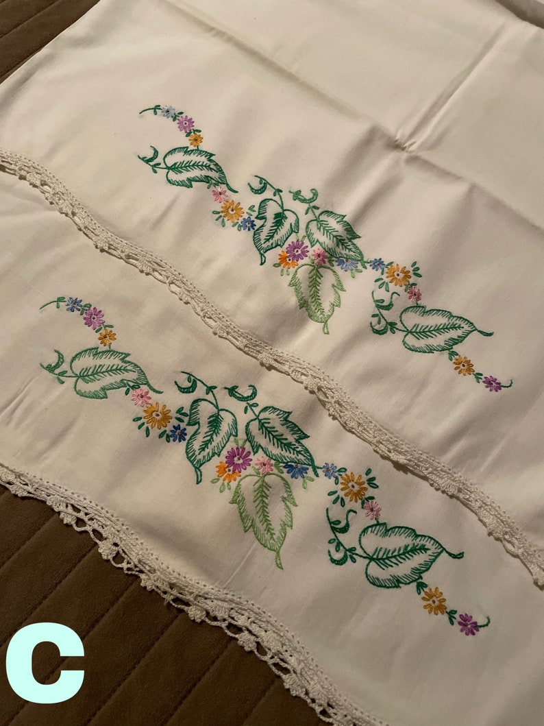 Vintage Embroidered Pillowcases Etsy