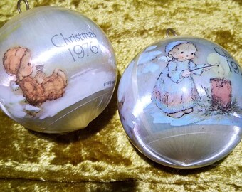Pair of vintage satin Hallmark ornaments