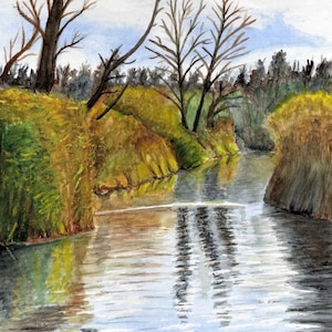 Aquarelle : Kucksgraben an der Peene in Loitz, Kunstdruck A4 (21 x 29,7) ou carte de vœux d’artiste A6 (10,5 x 14,8 cm)
