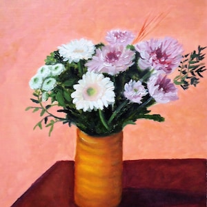 Biglietto d'auguri dell'artista con pittura ad olio "bouquet di fiori", stampa artistica