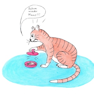 Tarjeta de felicitación del artista con dibujos animados del gato "Just Again Mouse", impresión de arte