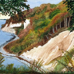 Artist's Greeting Card met Aquarel "Kreideküste bei Sassnitz", Art Print