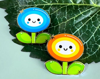 Super Flower Gold Enamel Pin // kawaii, fire, ice, red, blue