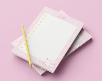 Bloc de notas Moon Bunny // bloc de notas, oficina en casa, papelería, diario, planificador, bloc de correos