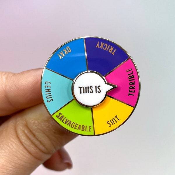 Creative Process interactive spinning pin // funny, lapel, gift, designer, artist, illustrator, color wheel, spinner, fun