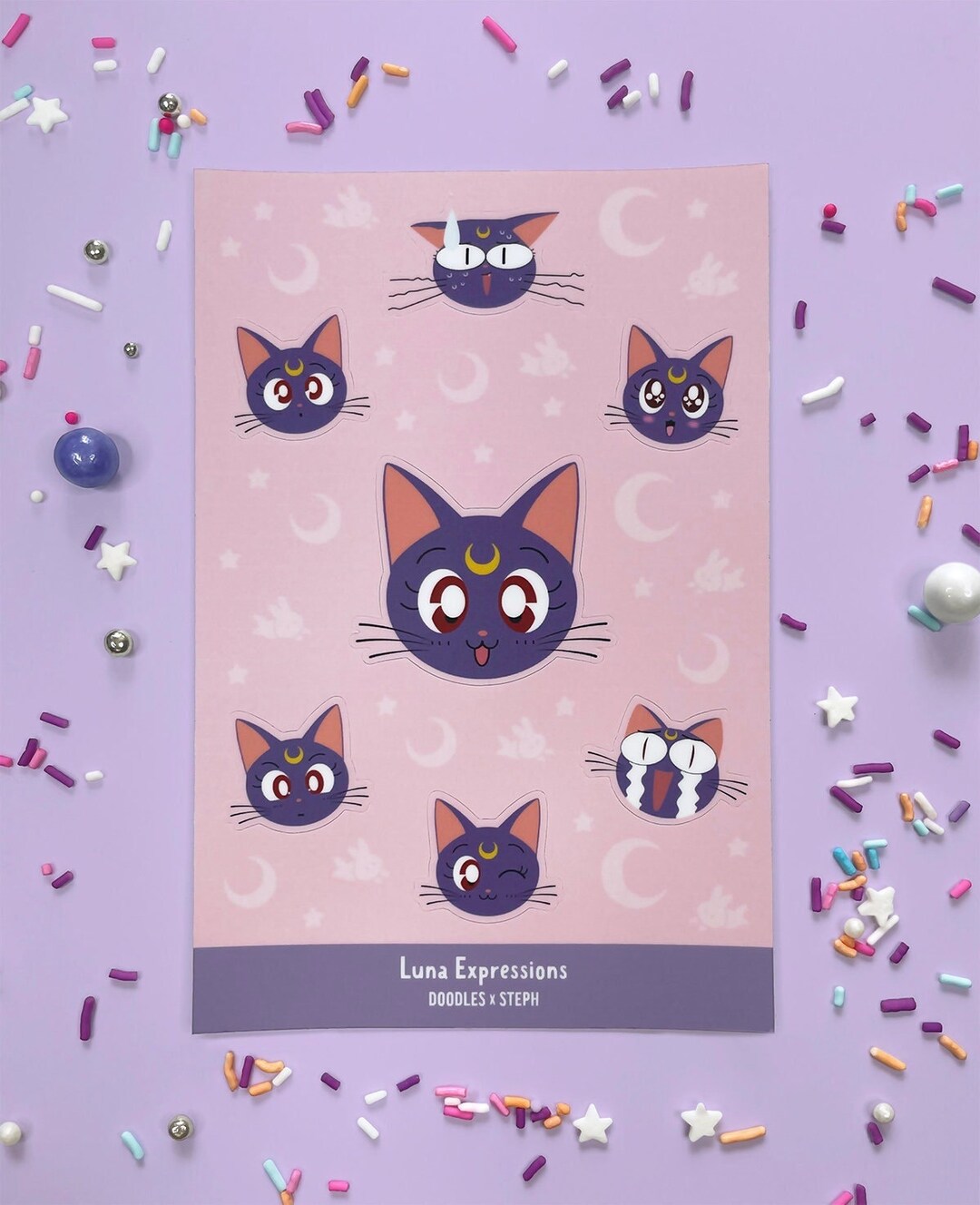 Luna Expressions Sticker Sheet // Magical Girl, Luna the Cat, Cute ...