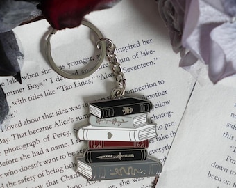 Morally Grey Bookstack Keychain • Silver Hard Enamel • Dark Romance Reader • Bookish Gift