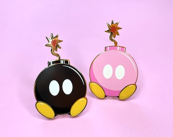 Super Cutie Bomb Gold Enamel Pin // kawaii, pink, black