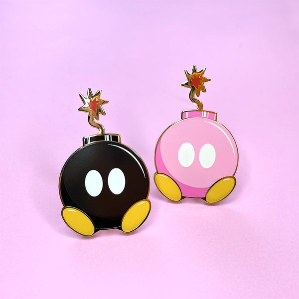 Super Cutie Bomb Gold Enamel Pin // kawaii, pink, black