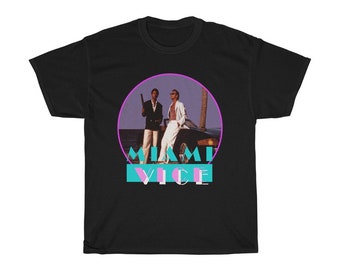 Camiseta negra y azul marino para hombre, del programa de televisión Miami Vice, de acción retro, tallas S a 5XL