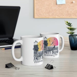 Amity Island Welcomes You Jaws Movie Icon Symbol 11oz White Mug